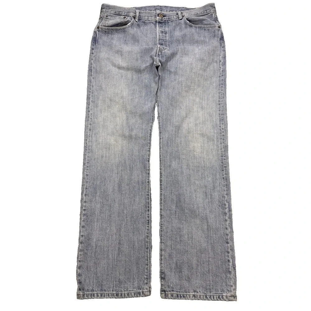 Levis‎ 501 Jeans Mens 38x32 Blue Distressed Denim Straight Leg Button Fly